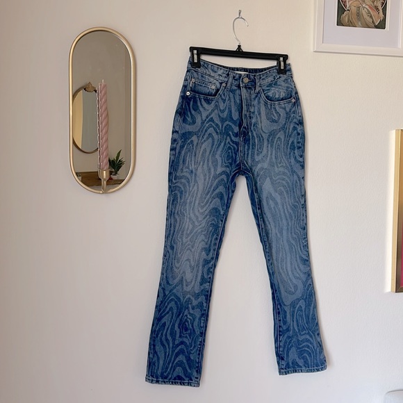 Lovers + Friends Denim - LOVERS AND FRIENDS Reece High Rise Slim Straight ( Amazing psychedelic pattern)